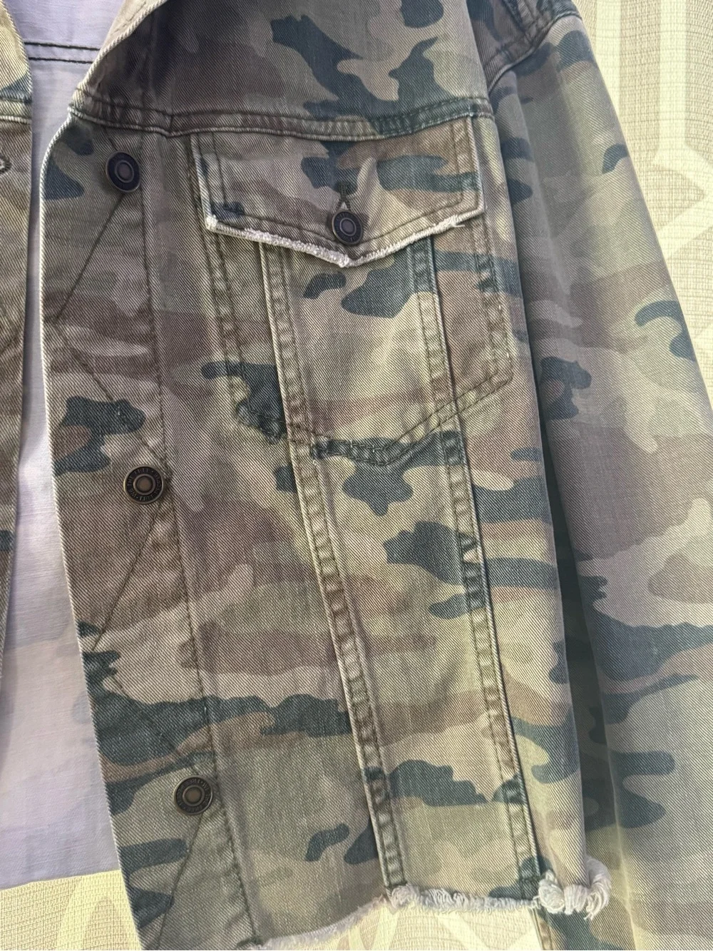 Free people  Women's Camouflage Denim Jacket - Olive Camo - Picture 3 of 6